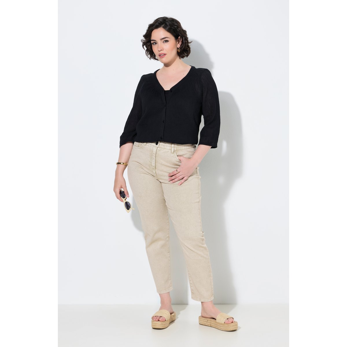 Jean Mom en denim extensible beige, ULLA POPKEN