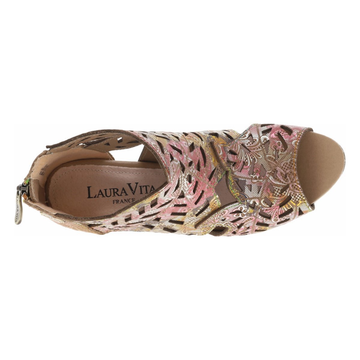 Sandales en cuir multicolores satinées à talon décroché haut translucide multicolore, LAURA VITA