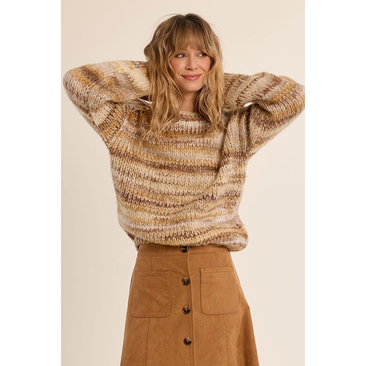 Tie-dye Print Crew Neck Jumper camel, MOLLY BRACKEN