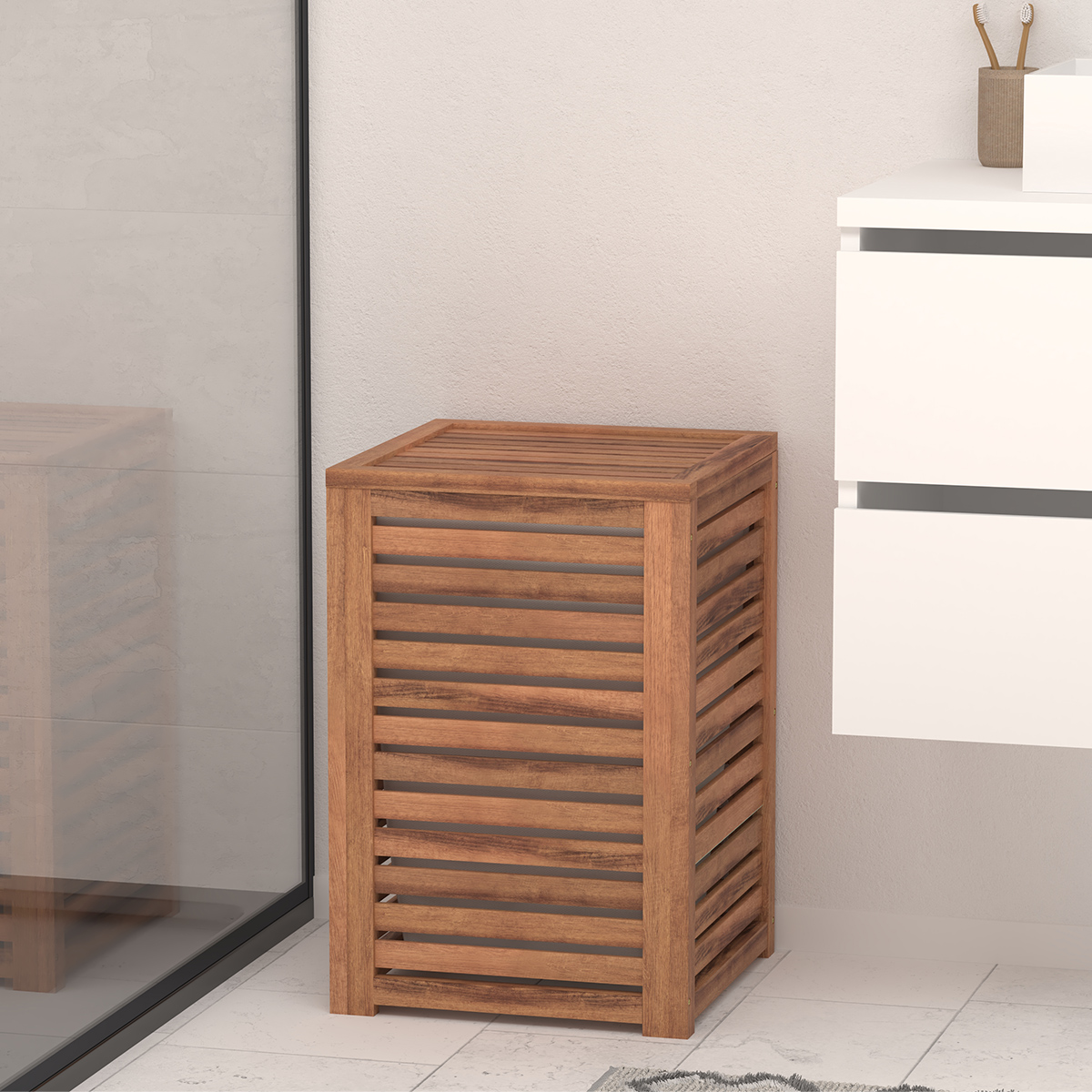 Panier à linge 65L en acacia BLACKACIA marron, 5FIVE SIMPLY SMART