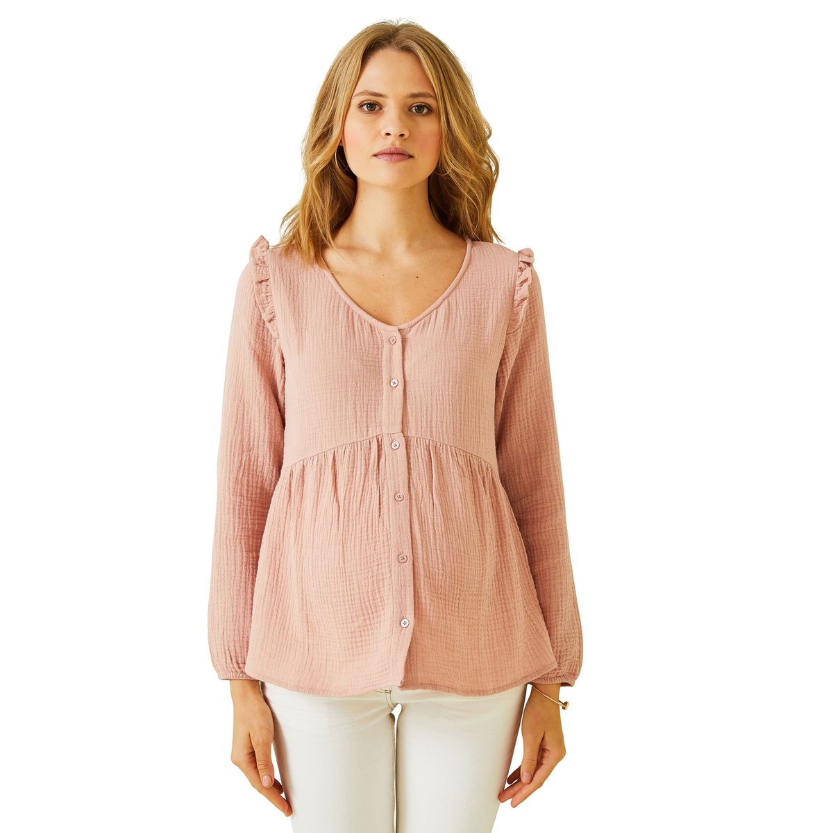 Blouse de grossesse et d'allaitement gaze de coton rose pale, VERTBAUDET