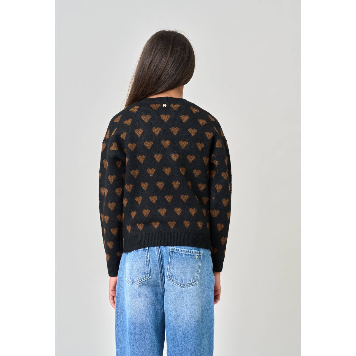 Pull fille motif cœurs en maille douce CLEMY black, DEELUXE