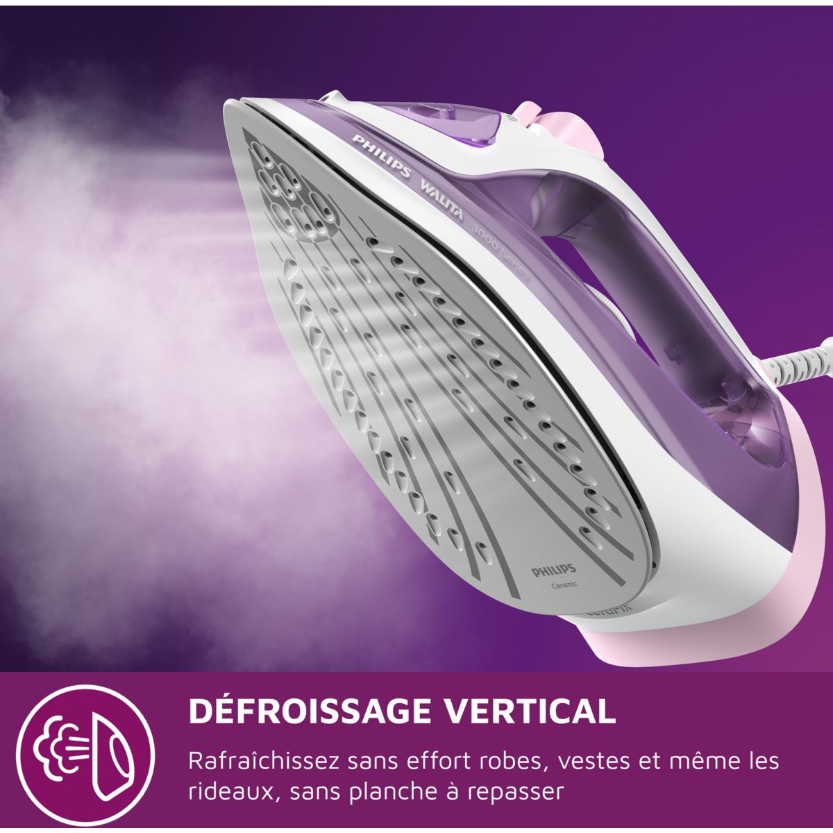 Fer à repasser DST3010/30 fer à vapeur Série 3000 mauve et blanc, 2000W rose, PHILIPS