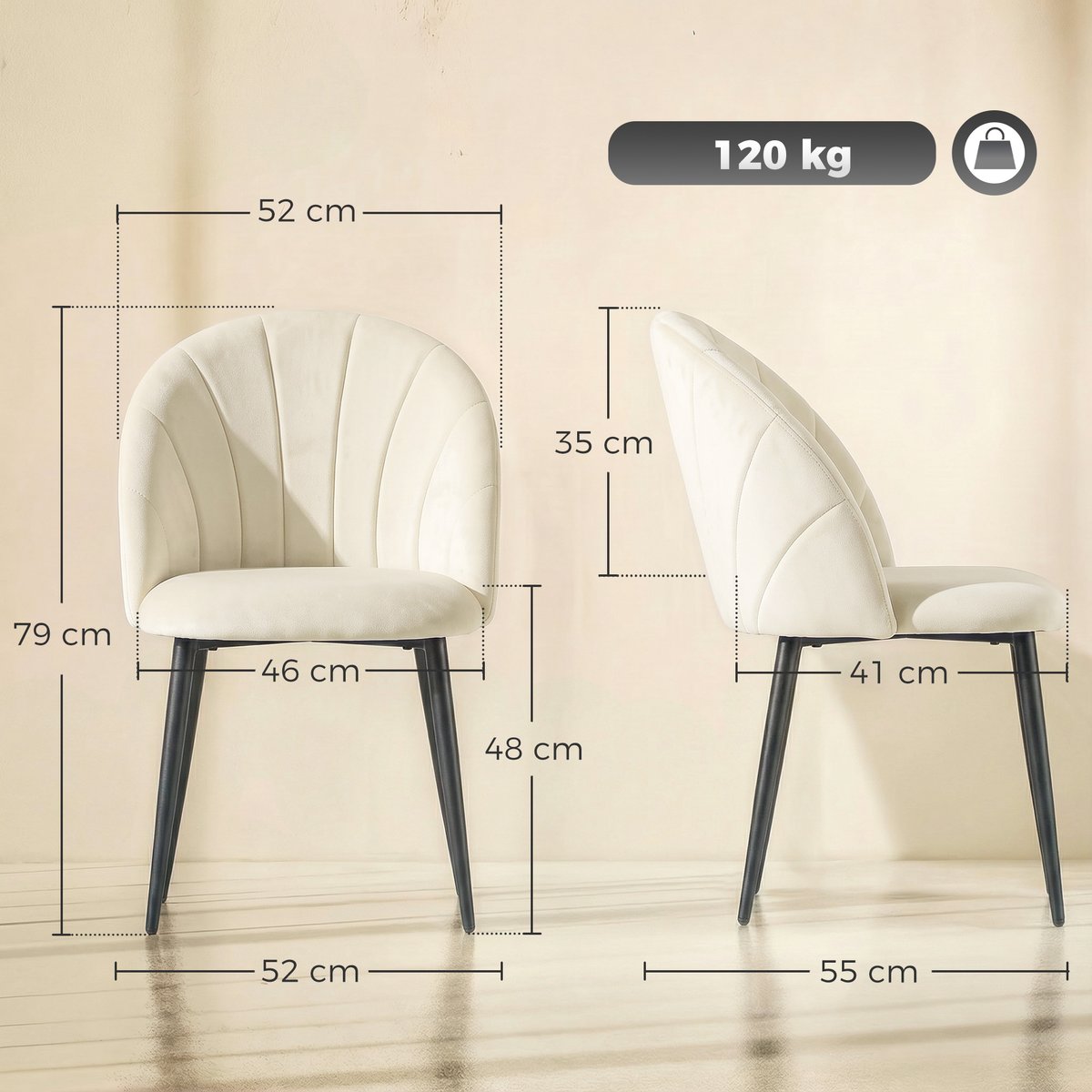 Chaise de salle à manger Velours (100 % crème, HOMCOM