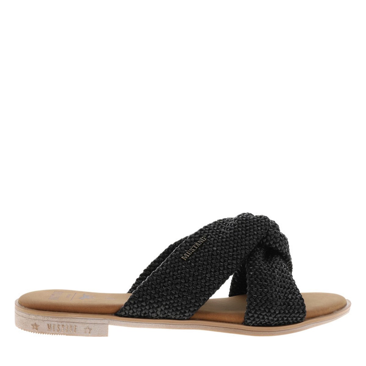 Mules noires à semelle plate avec des brides croisées à l'avant noir, MUSTANG