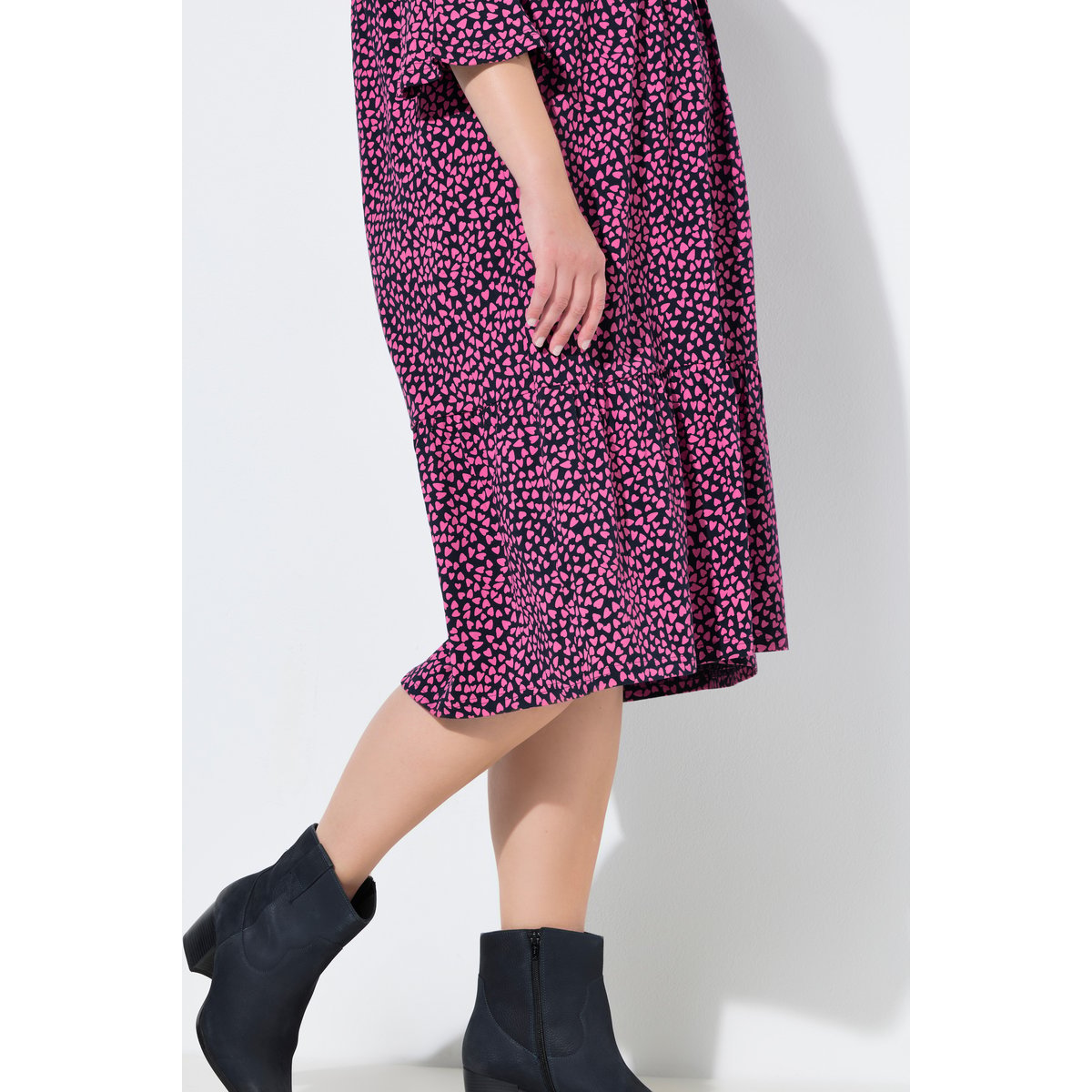 Robe midi motif petits cœurs marine, ULLA POPKEN