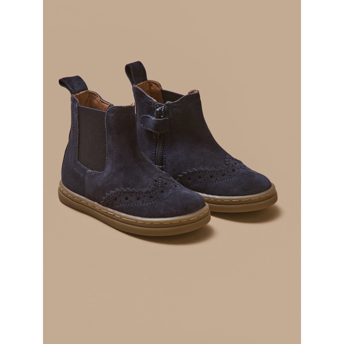 Boots chelsea bout fleuri cuir marine, CYRILLUS