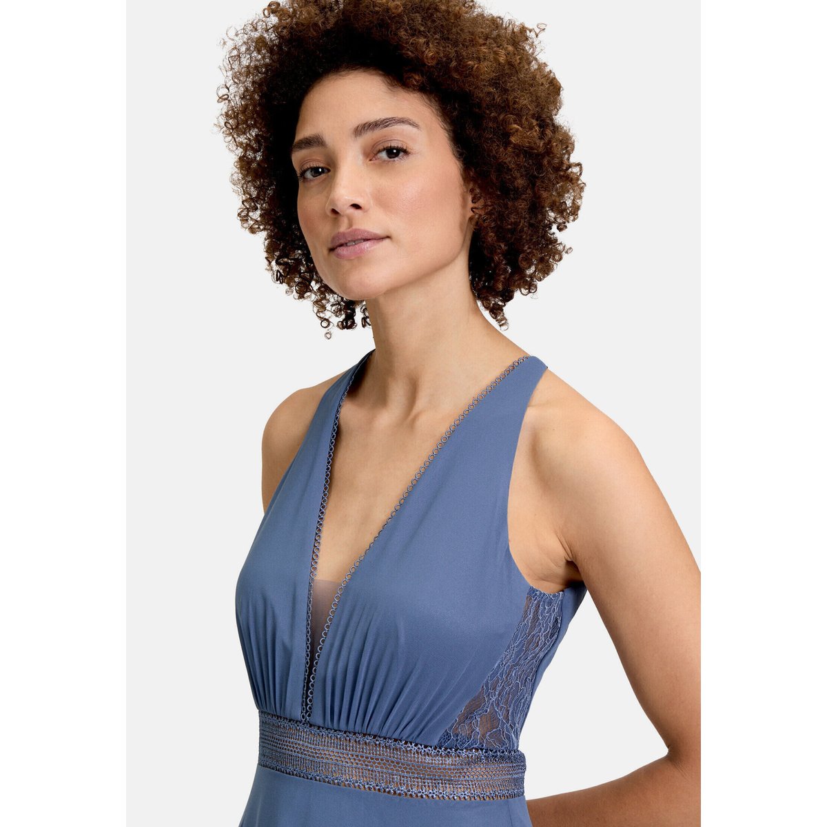 Robe de soirée en dentelle blue stone, VERA MONT