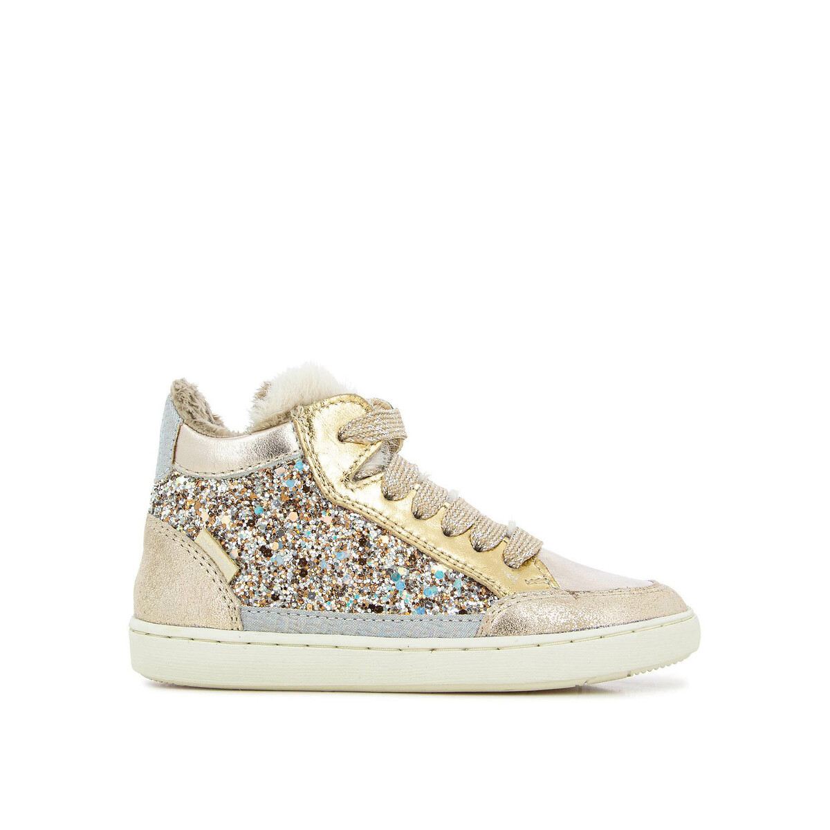 Kids' Play Connect High Top Trainers with Faux Fur Lining gold-coloured, SHOO POM
