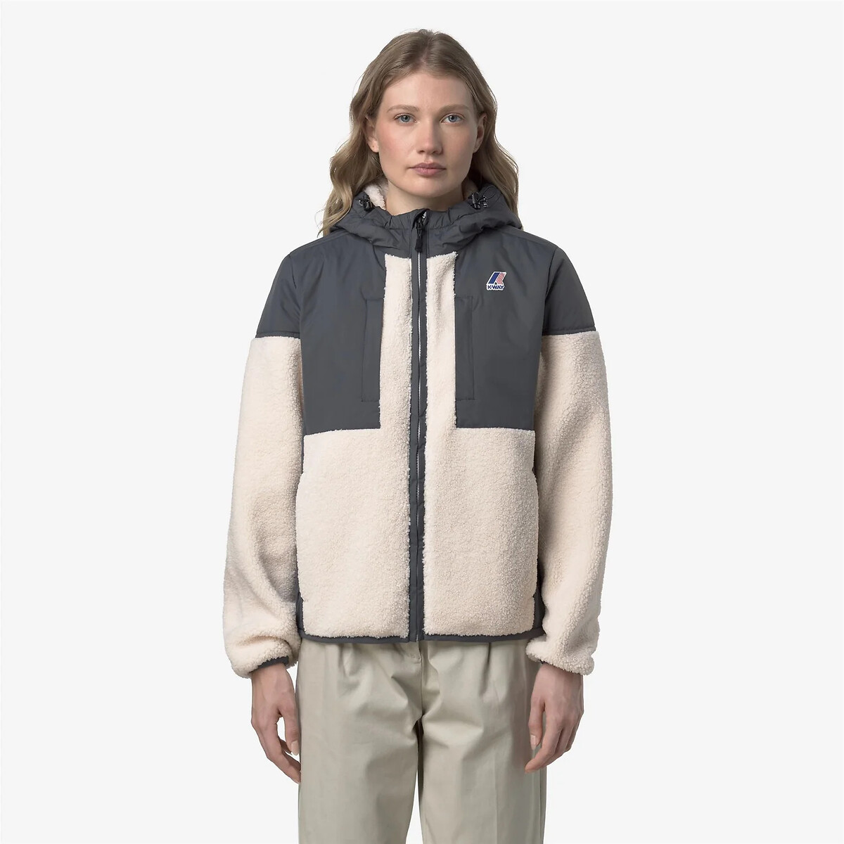 Veste en sherpa unisexe LE VRAI 4.0 SAMSON ORSETTO gris/écru, K-WAY