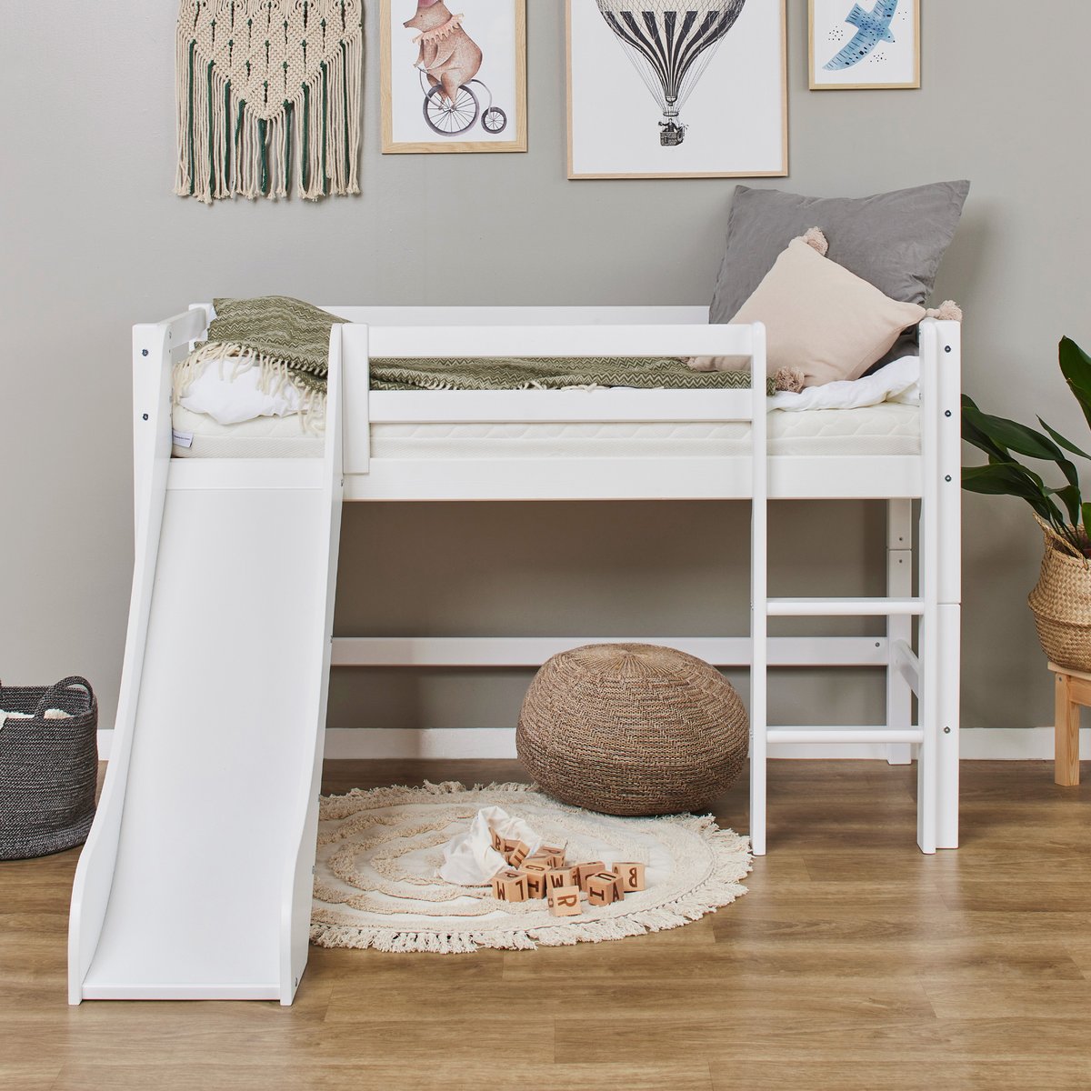 Lit toboggan pin massif ECO DREAM blanc, HOPPEKIDS