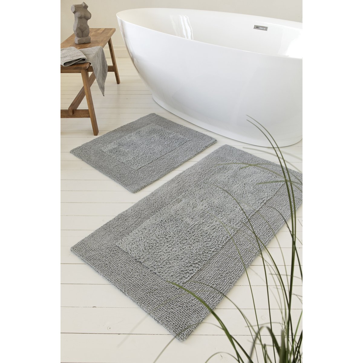 Tapis de bain coton doux réversible , FINN gris, WECON HOME