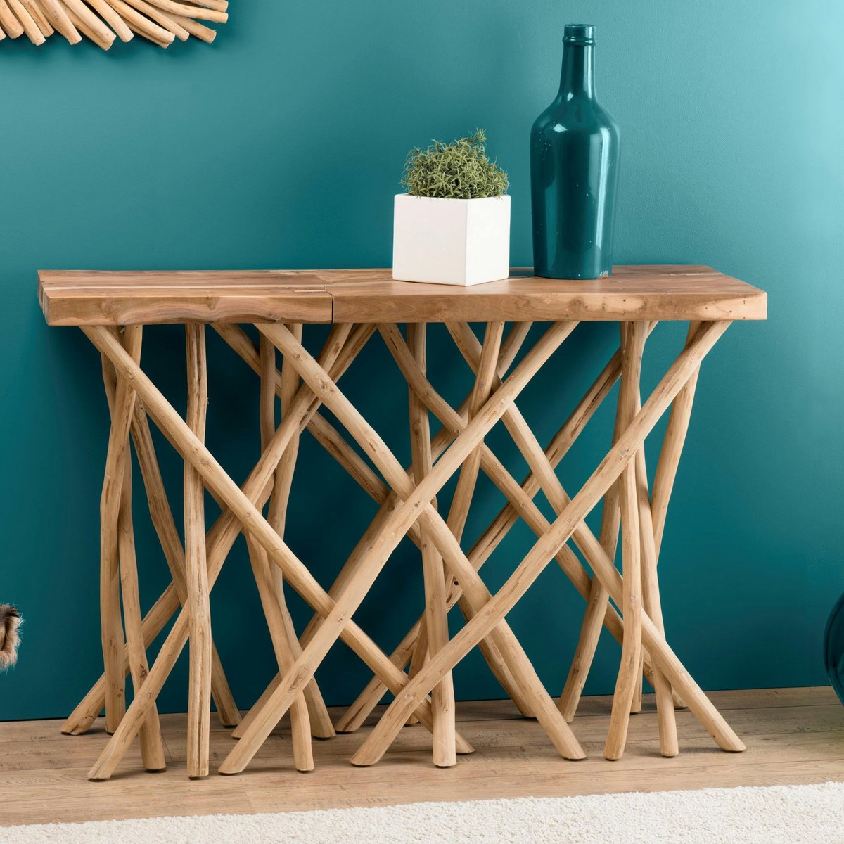 Console en bois de teck et bois flotté style exotique 120cm JAIPUR bois naturel, PIER IMPORT