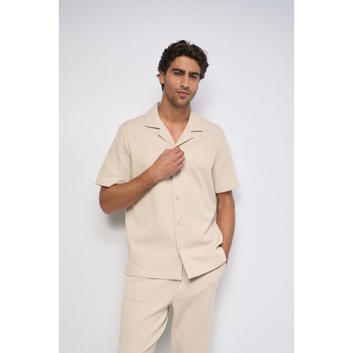 CHEMISE TEXTURÉE À MANCHES COURTES beige, SALSA JEANS