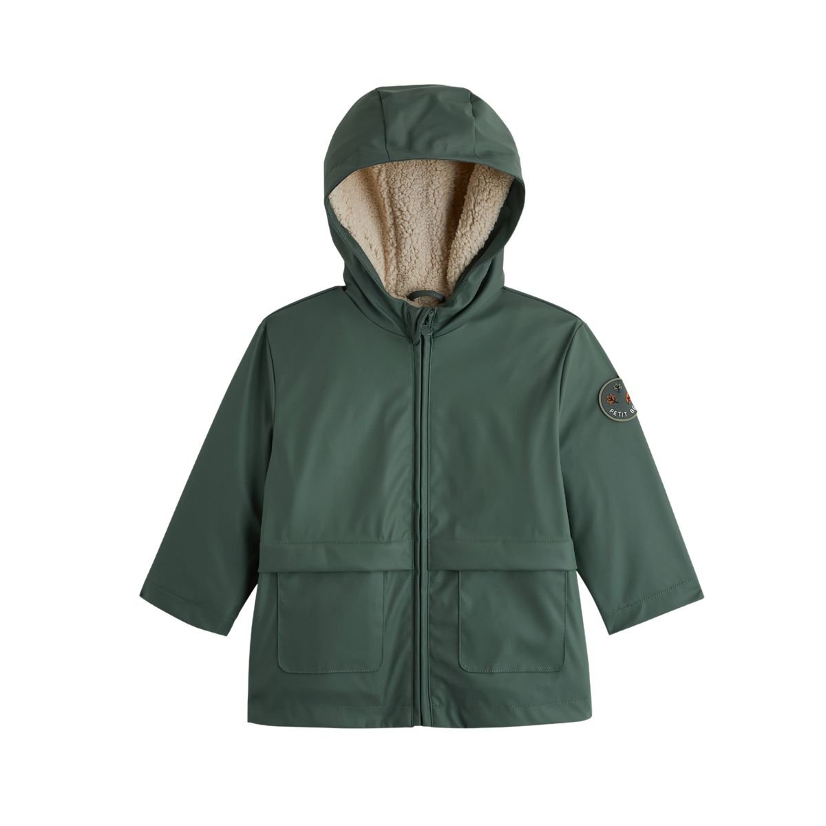Manteau enfant imperméable doublé sherpa avec capuche Malo vert, PETIT BEGUIN