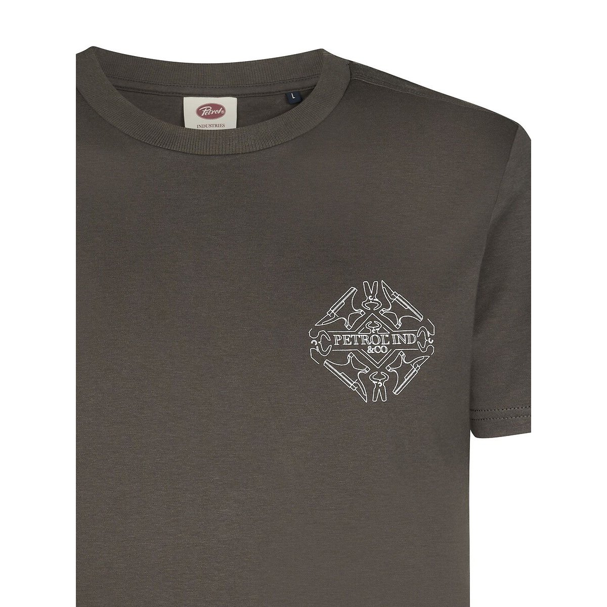 Back Print Short Sleeve T-Shirt green grey, PETROL INDUSTRIES