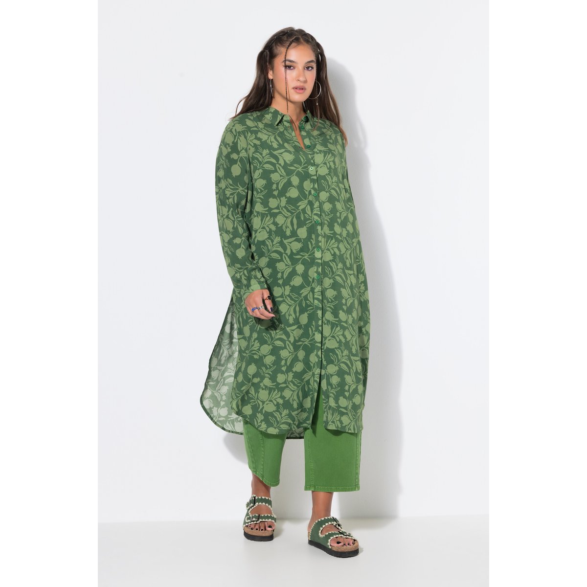 Blouse longue, coupe oversize, motif grenades vert foncé, STUDIO UNTOLD
