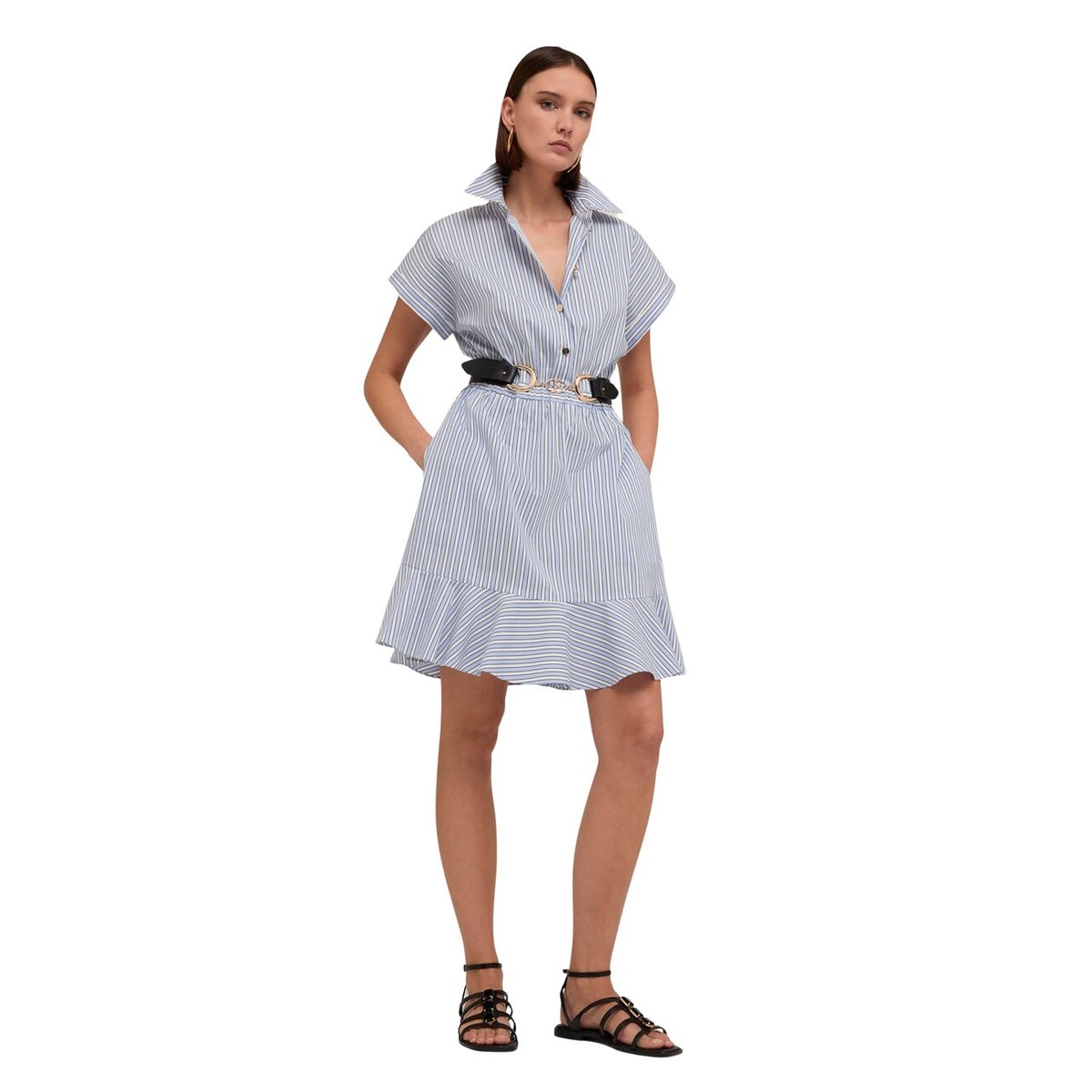 Robe chemisier en coton rayé light - blue, MOTIVI
