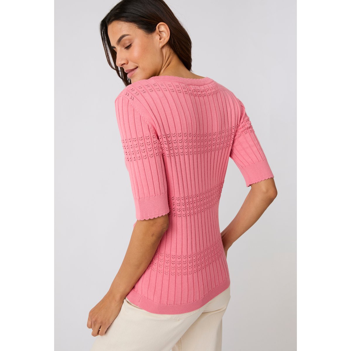 Pull à côtes ajourées rose, DAMART