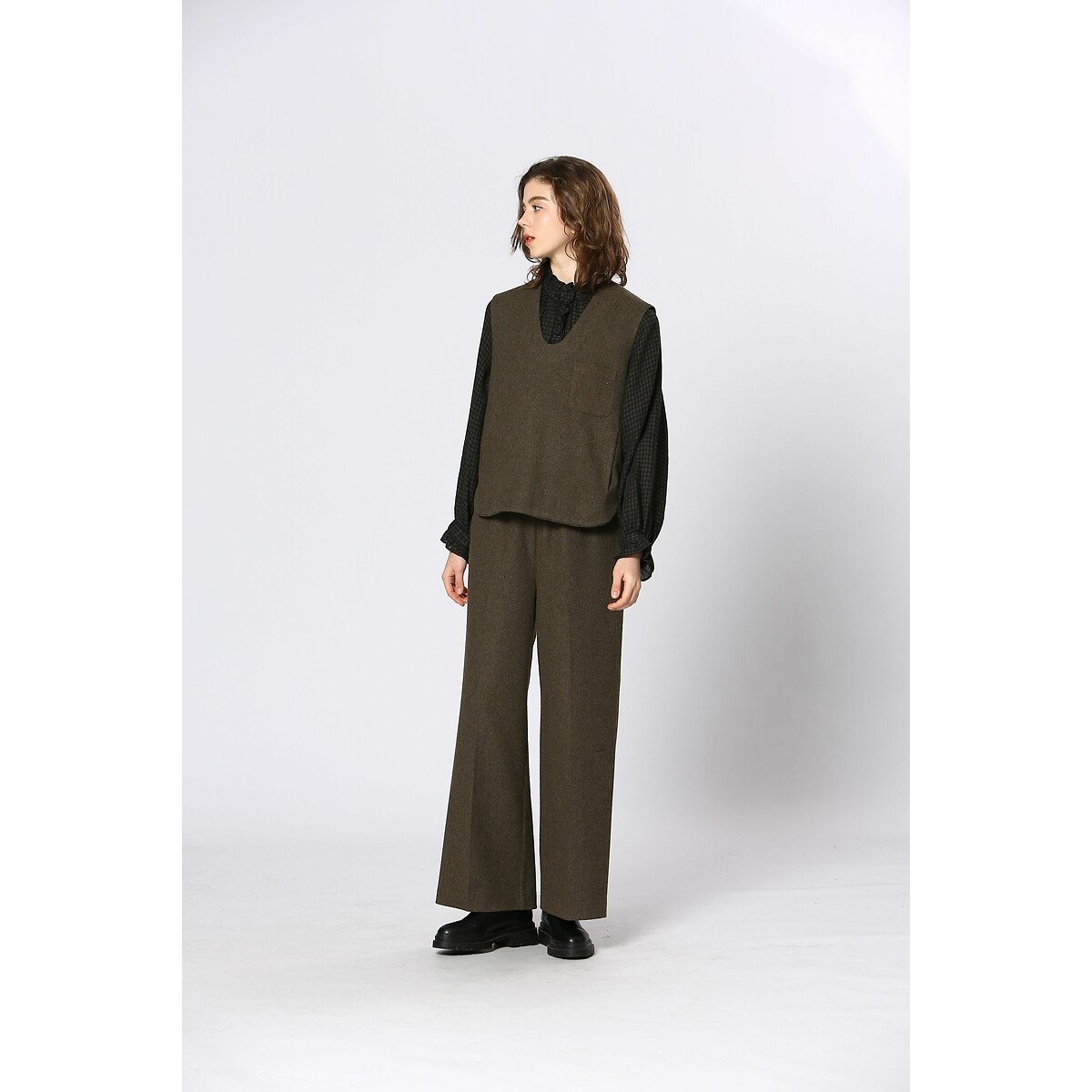 Wide Leg Trousers khaki, SEE U SOON