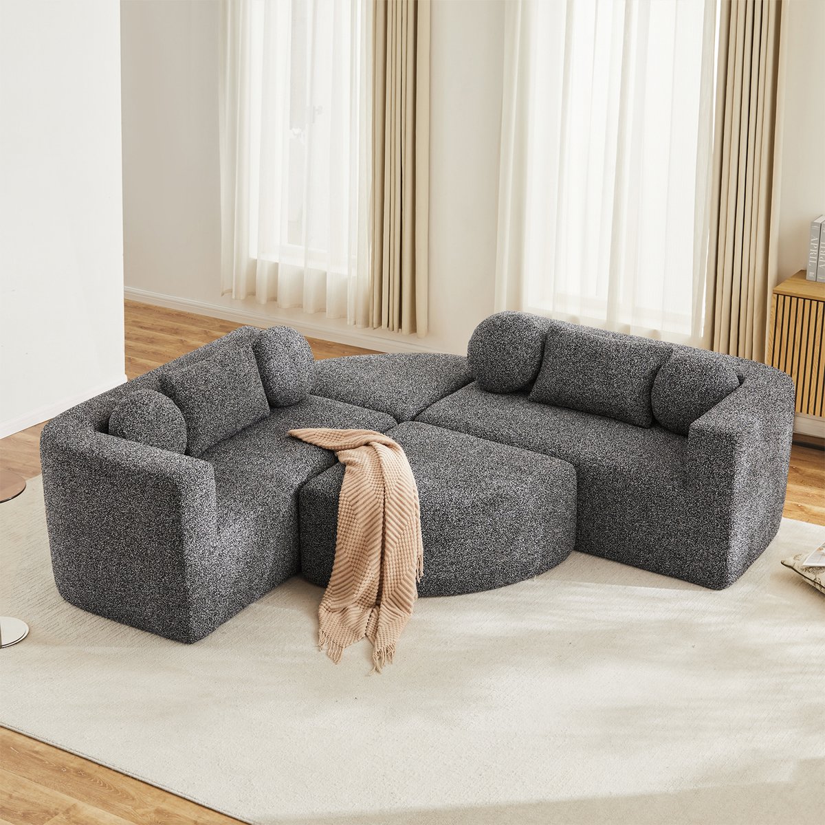 Canapé d'angle modulable convertible en chenille, MODEL1 gris foncé, MEUBLES COSY