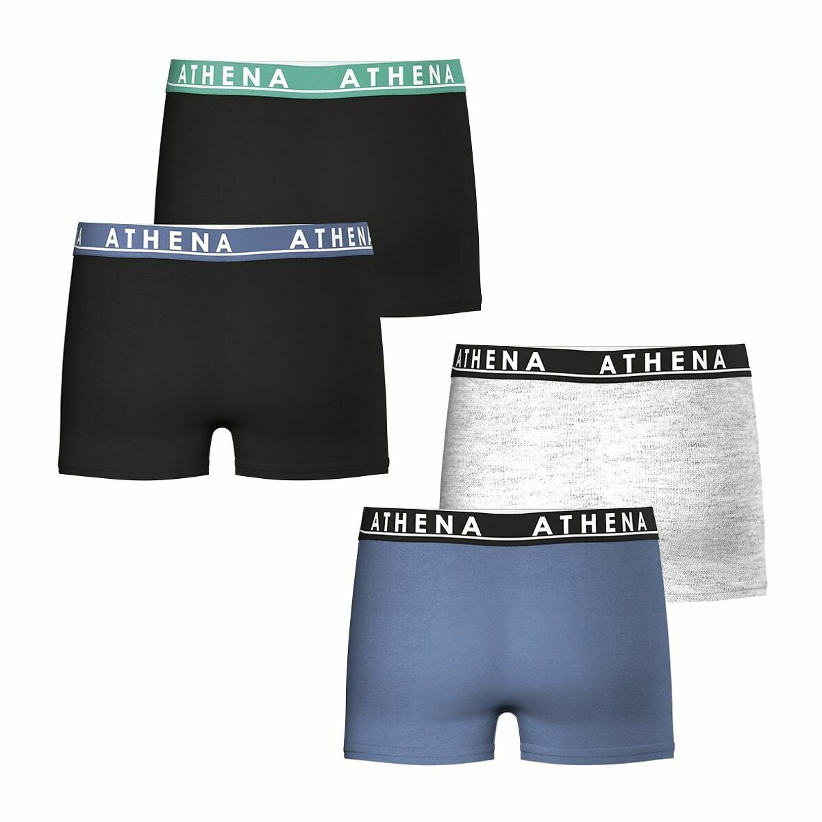 Lot de 4 boxers, Easy color noir + bleu + gris, ATHENA