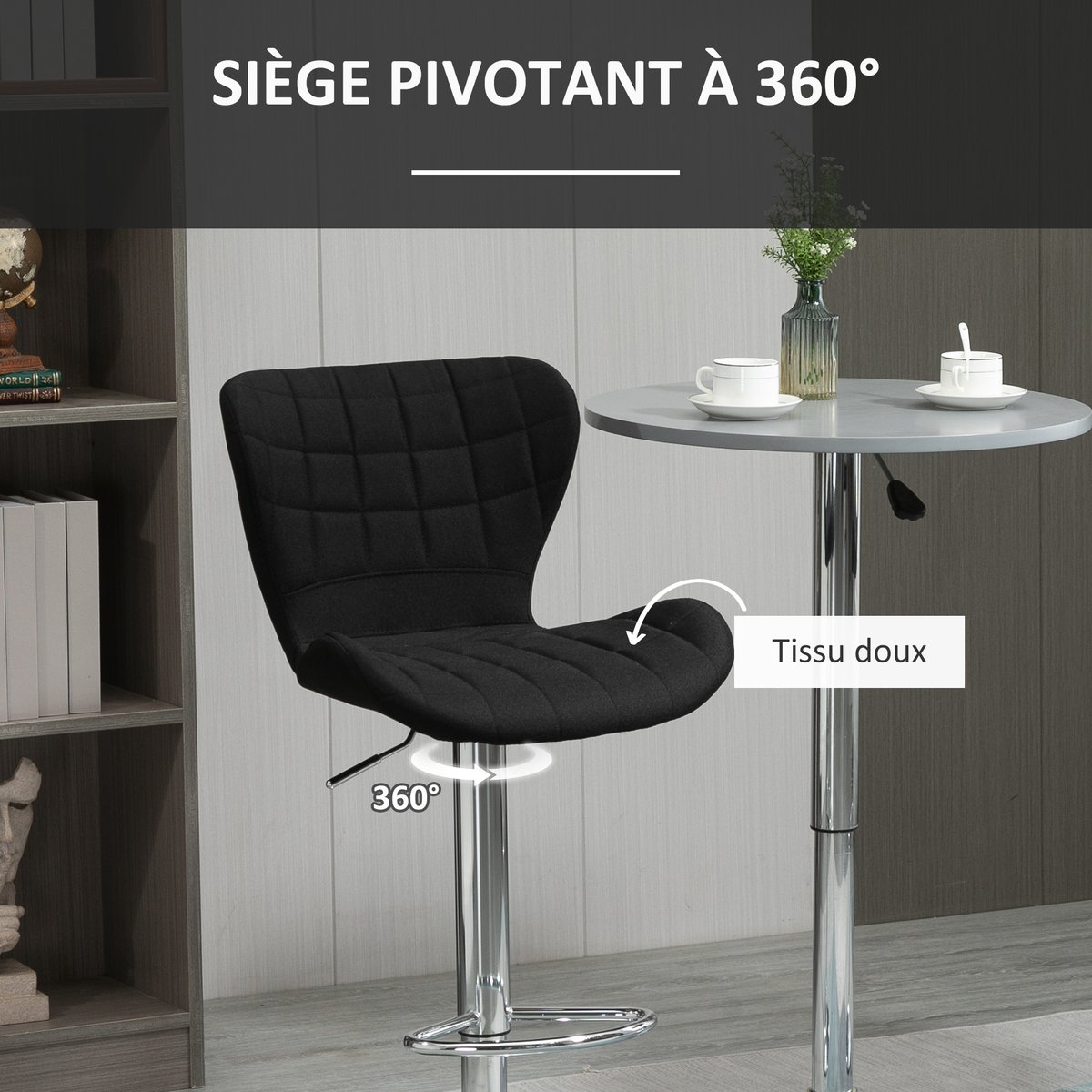 Tabouret de bar Lin Noir noir, HOMCOM