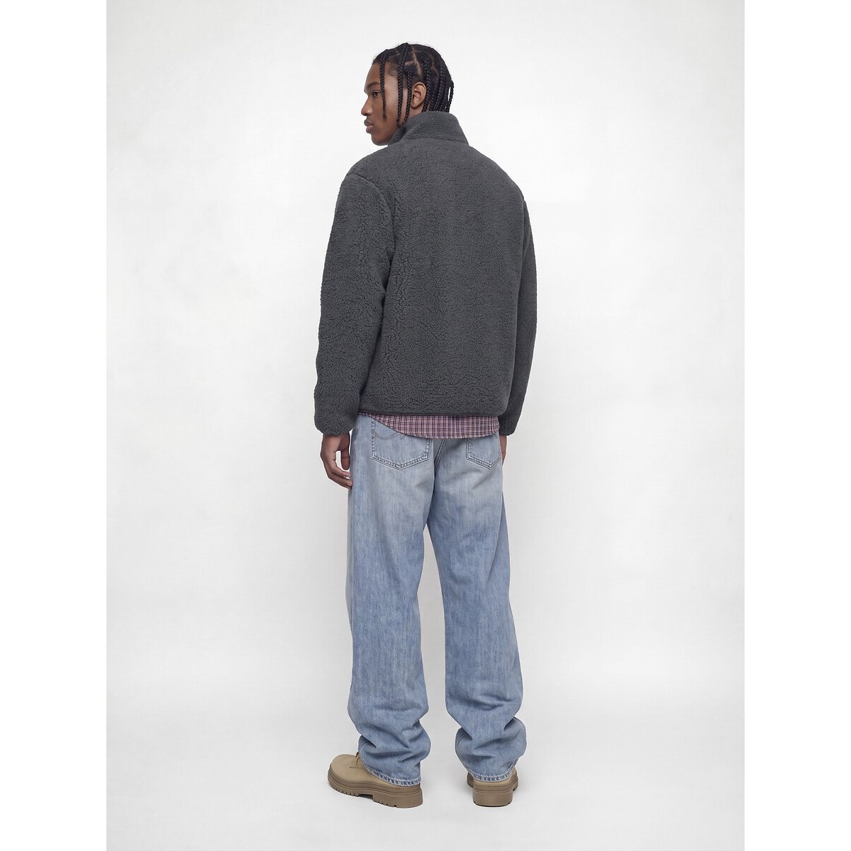 Veste en sherpa, col montant, zippée, POCKY gris asphalte, JACK & JONES