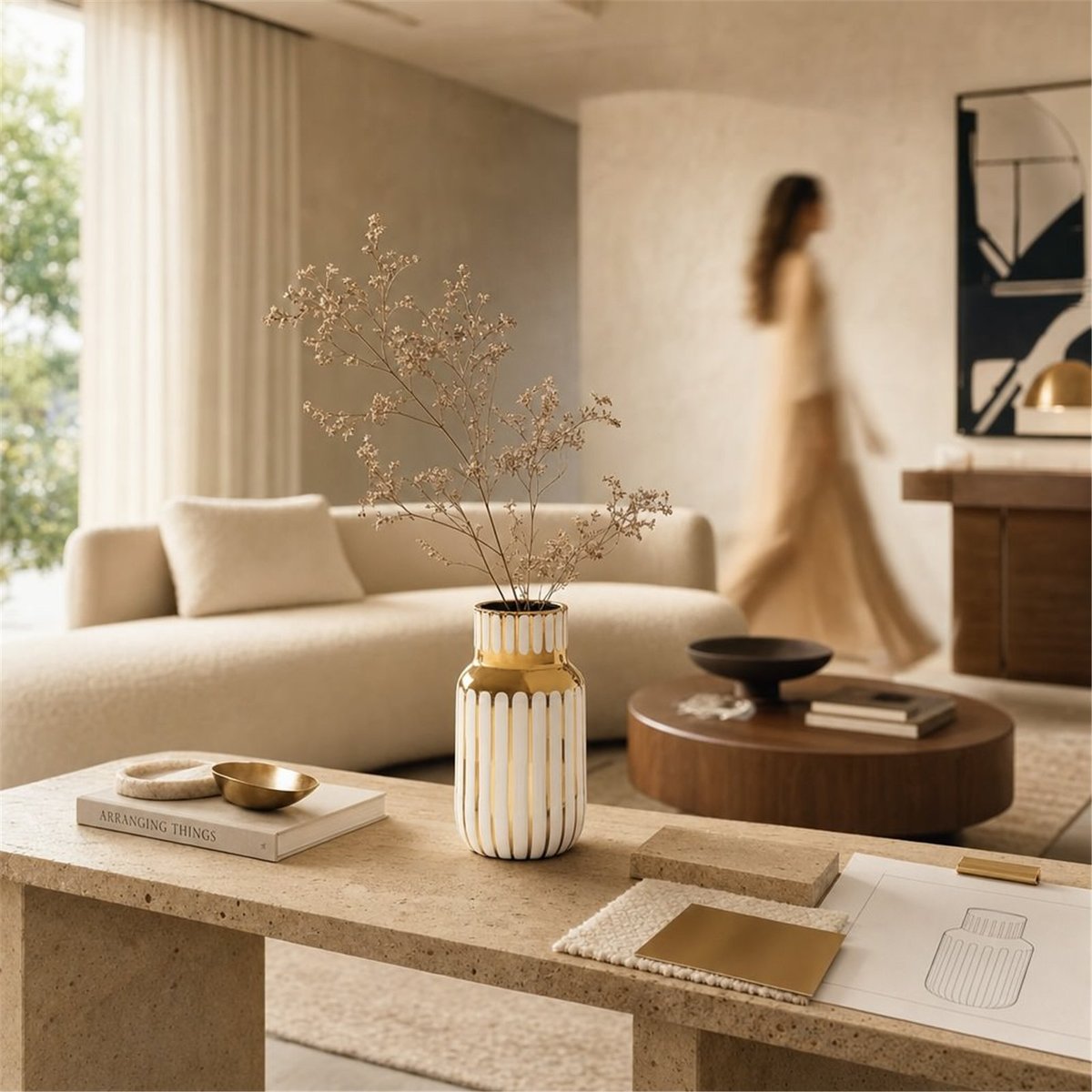 Vase en céramique blanc et doré, RECOLLECTION