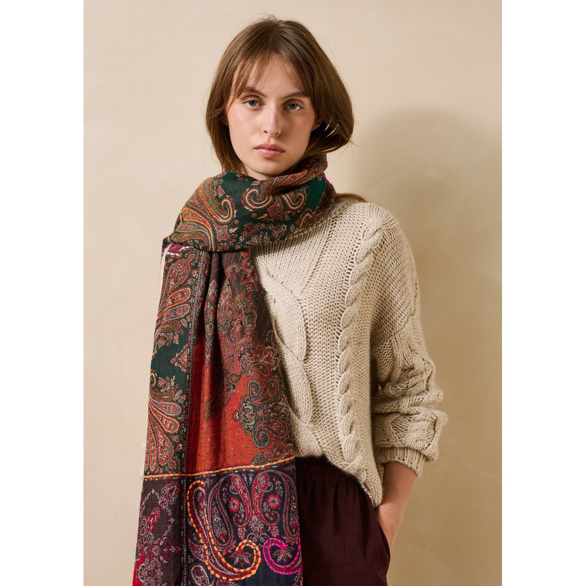 Écharpe coton et laine rouge, LA FEE MARABOUTEE