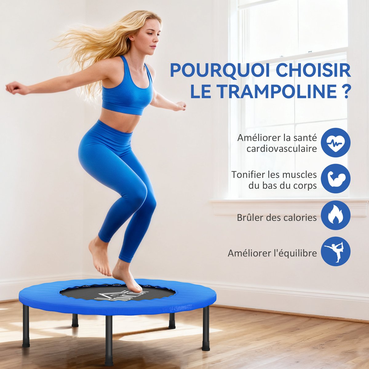 Trampoline Acier Bleu, Noir bleu, HOMCOM