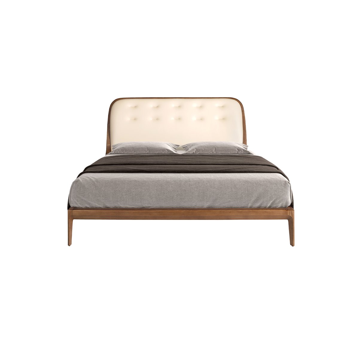 Lit en similicuir couleur sable sable | noyer, ANGEL CERDA