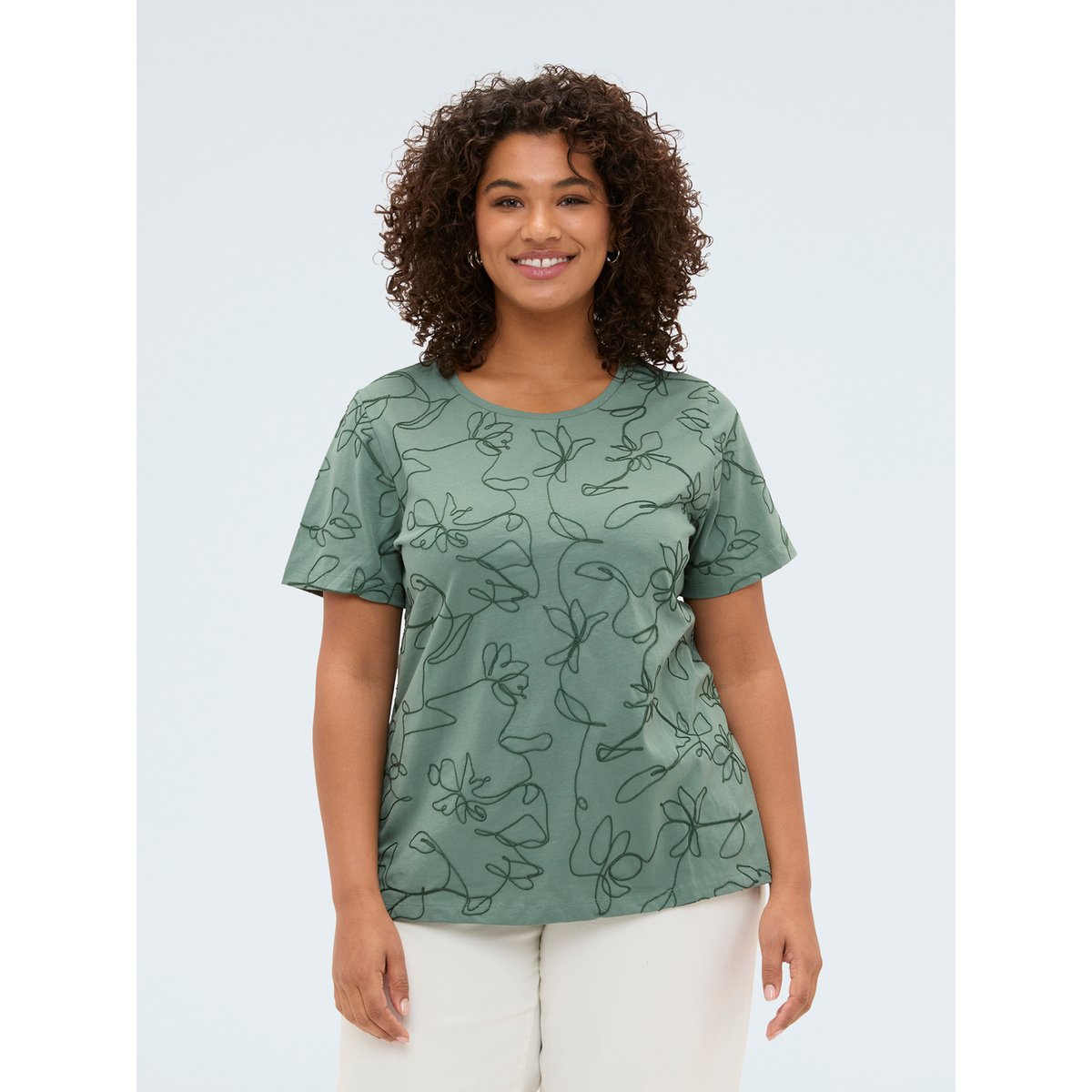 T-shirt avec broderies florales vert, FIORELLA RUBINO