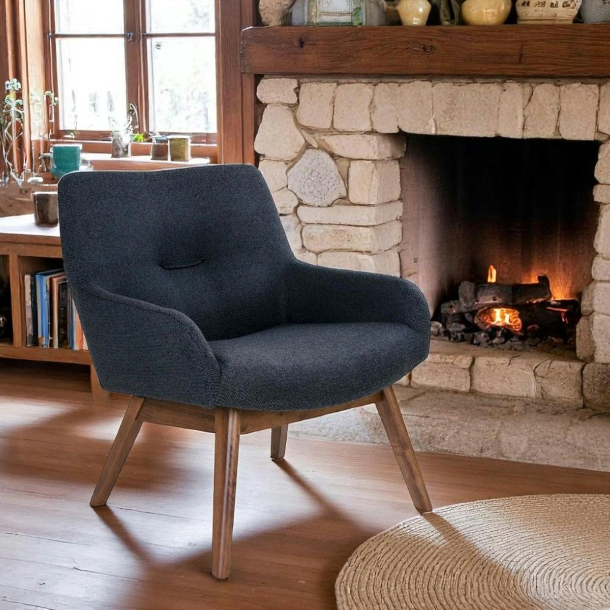 Fauteuil vintage en tissu BERLIN bleu foncé, PIER IMPORT
