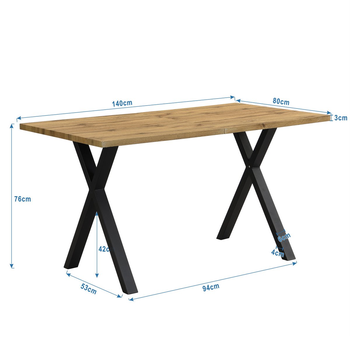 Table à manger rectangulaire style industriel, VEXAD chêne, MEUBLES COSY