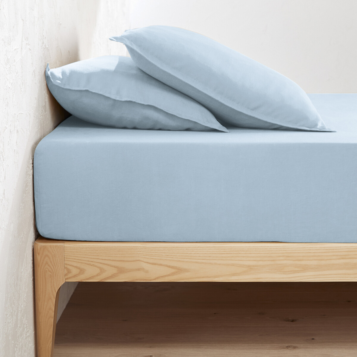 Drap housse lin lavé, bonnet 30cm, Linot bleu pastel, LA REDOUTE INTERIEURS
