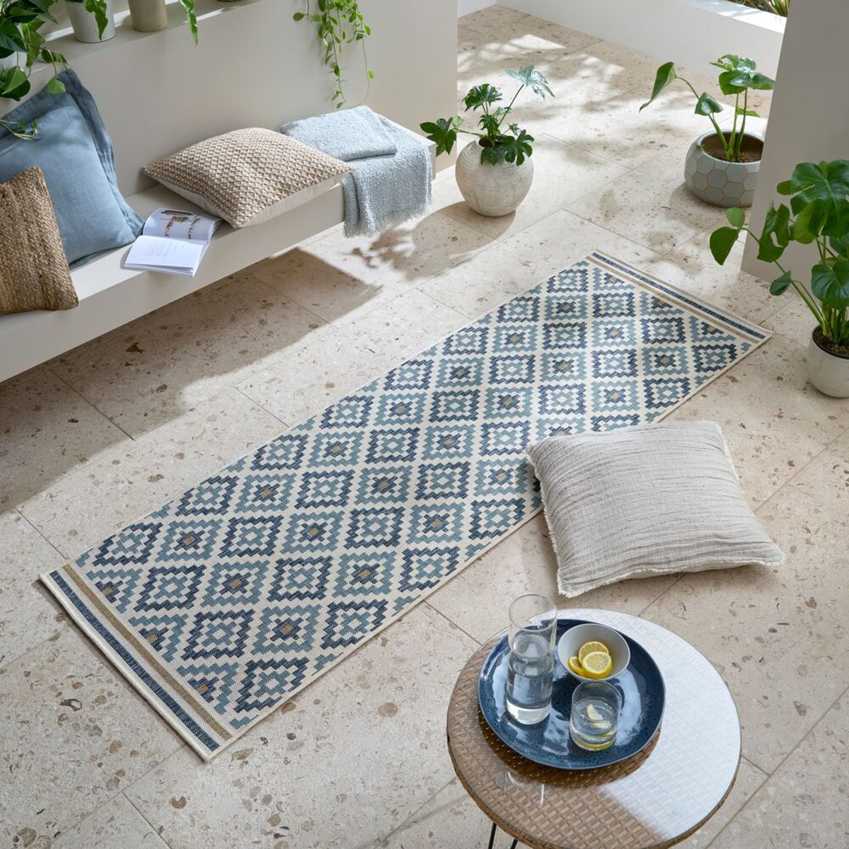 Tapis extérieur long ZIA bleu, FLAIR RUGS