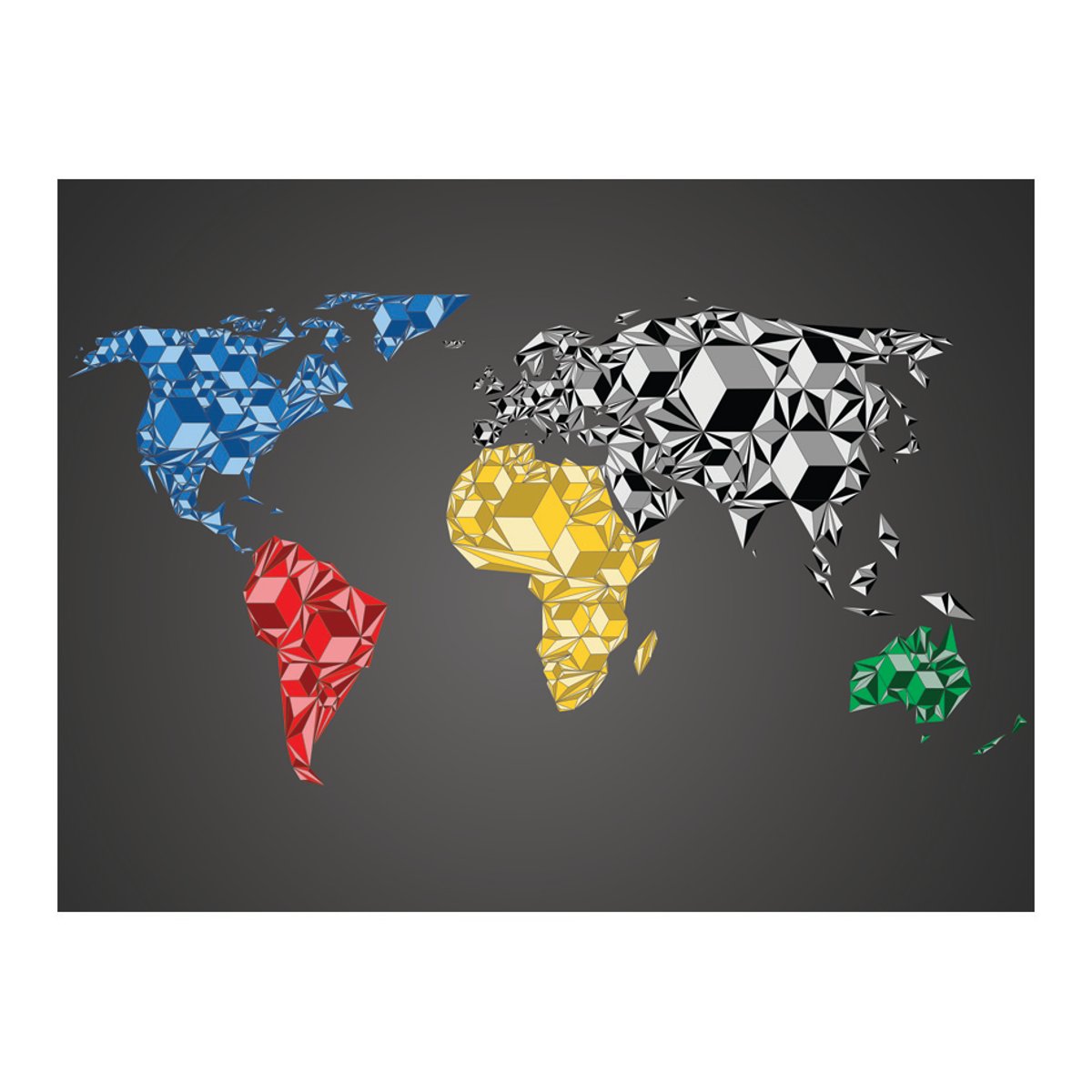 Papier peint intissé panoramique Carte du monde Map of the World - colorful solids noir, EDEN