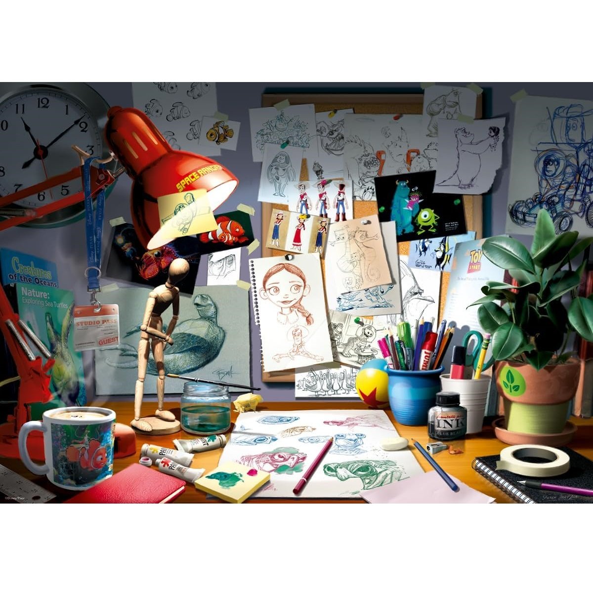 Puzzle Bureau d'artiste Pixar 1000 pcs blanc, RAVENSBURGER