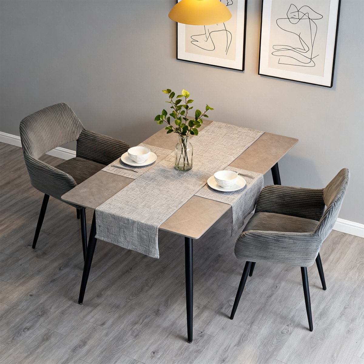 Lot de 2 chaises de salle à manger velours côtelé scandinave, CROMWELL gris, MEUBLES COSY