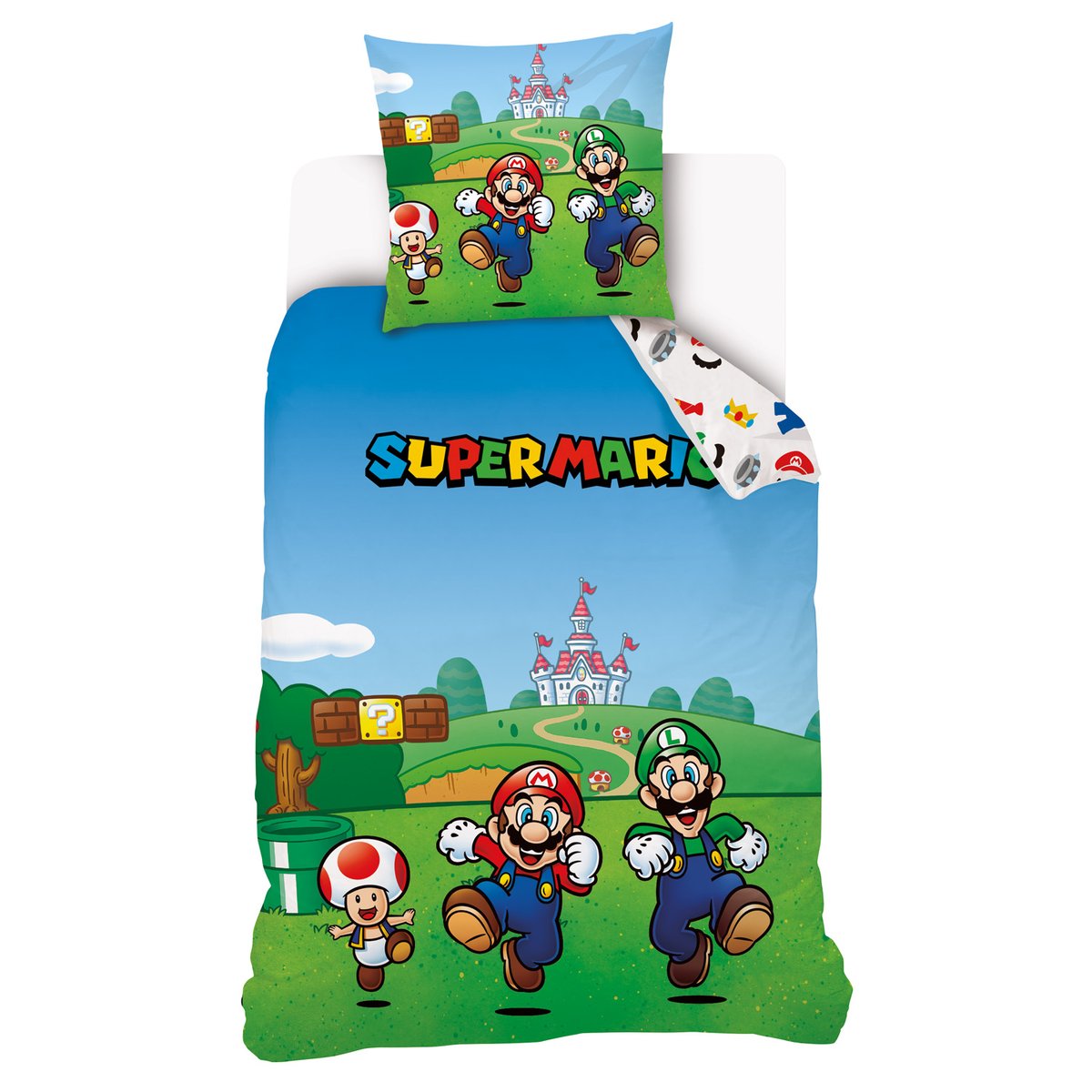 Parure de lit coton, SUPER MARIO COULEURS bleu, SUPER MARIO