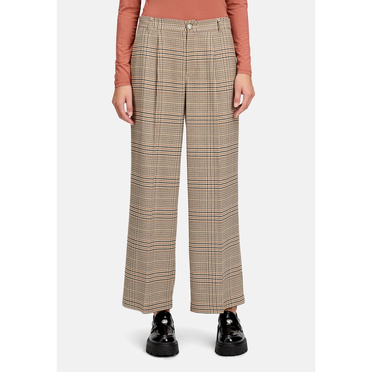 Pantalon à carreaux à pinces brown/rosé, CARTOON
