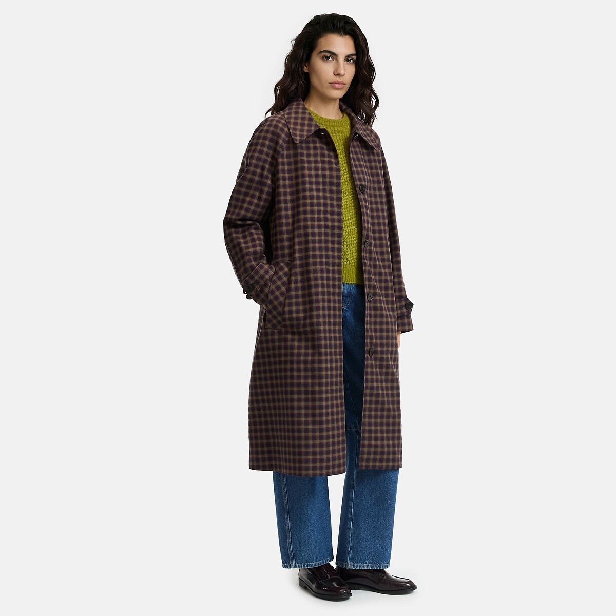 Karierter Trenchcoat, lang blau/grün kariert , LA REDOUTE COLLECTIONS