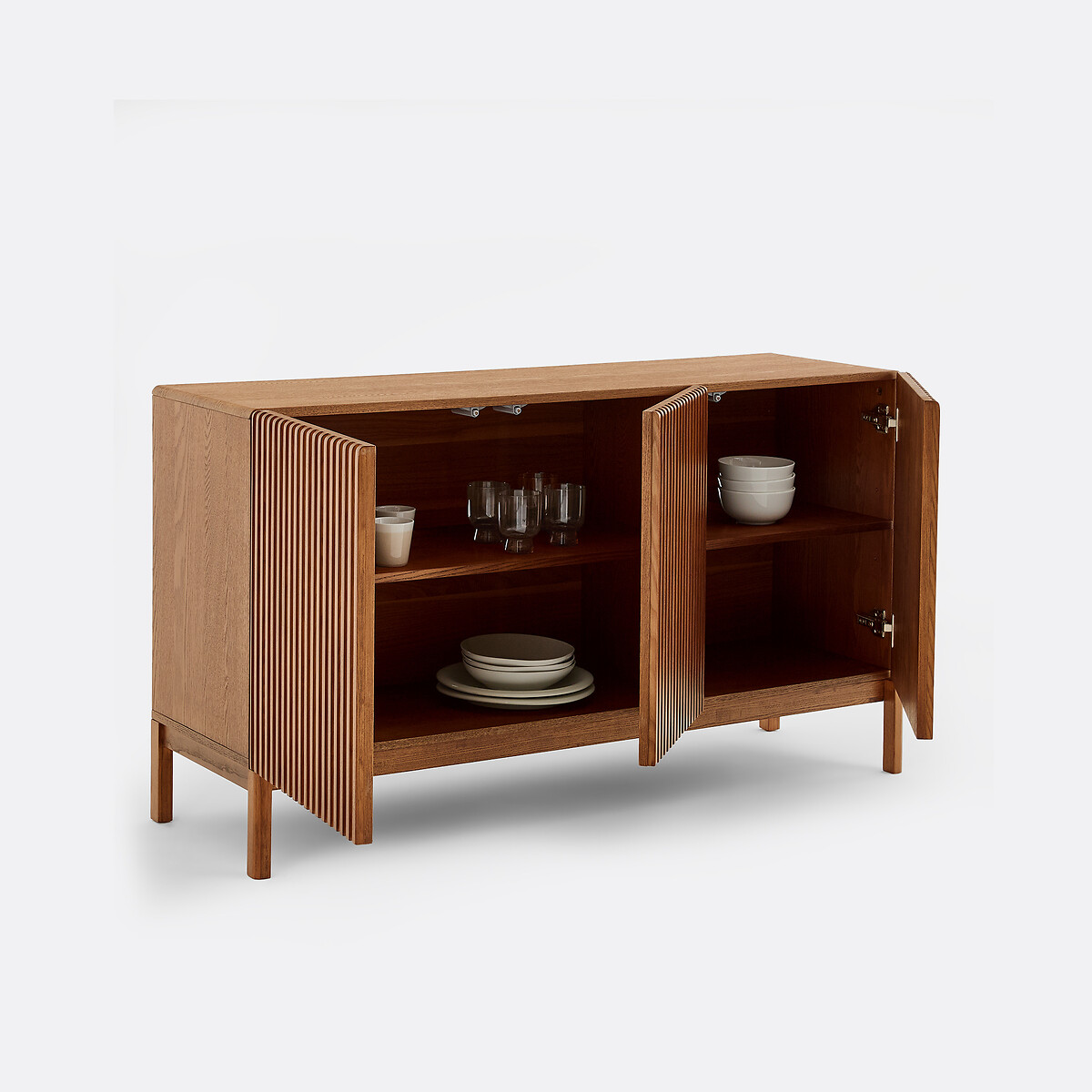 Credenza a 3 ante, frassino massiccio e impiallacciatura di frassino, NEOTTIE tinta color noce, LA REDOUTE INTERIEURS