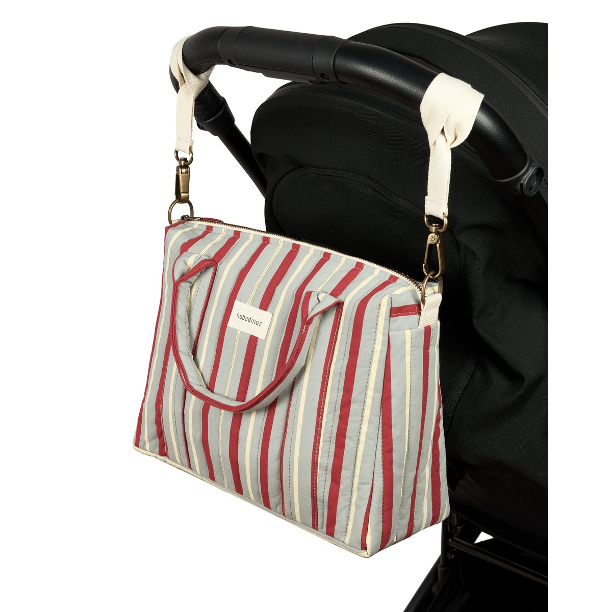 Organisateur de pousette & mini sac STORIES Édition limitée rayures rouges et bleues, NOBODINOZ