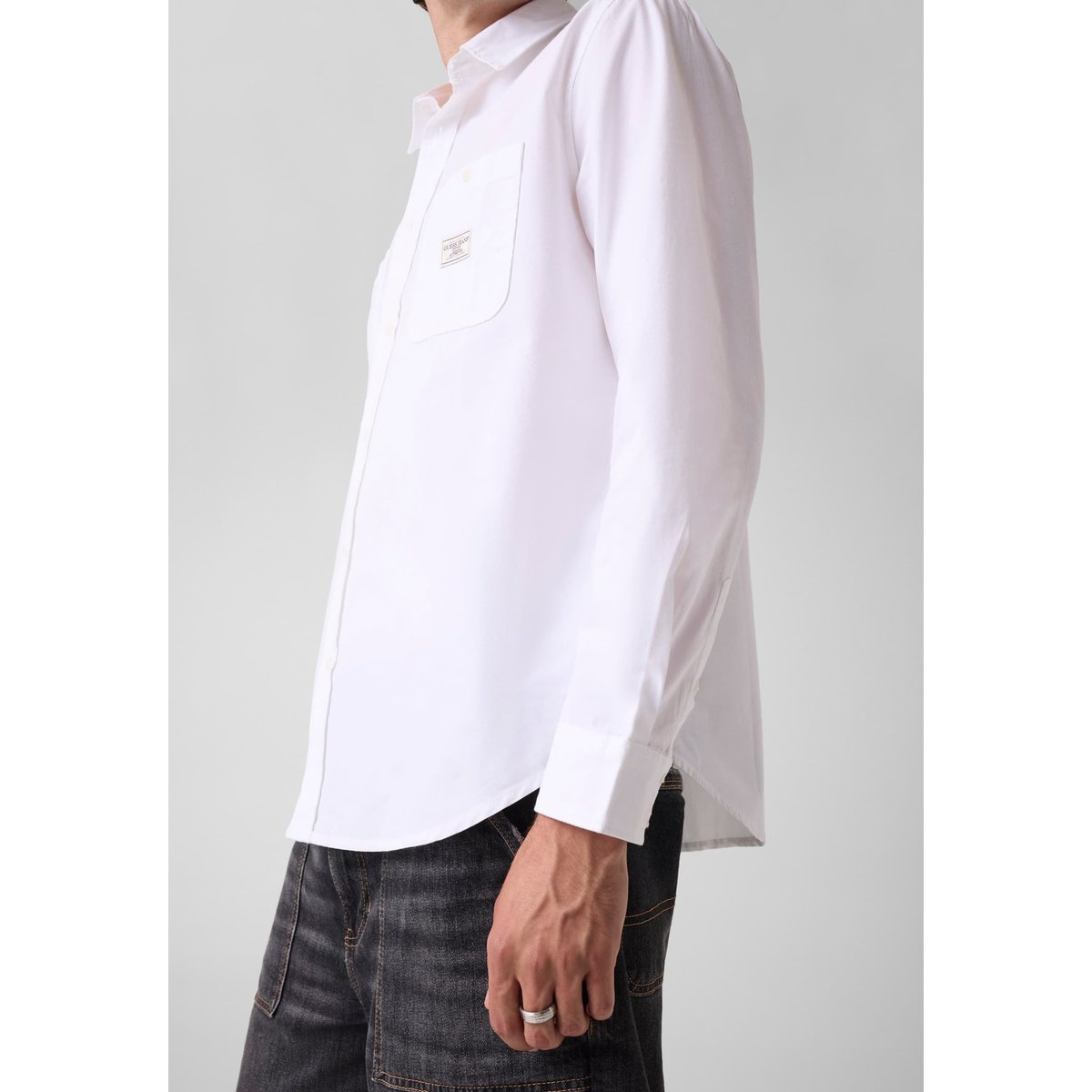 Chemise Poche Poitrine Manches Longues blanc, GUESS JEANS