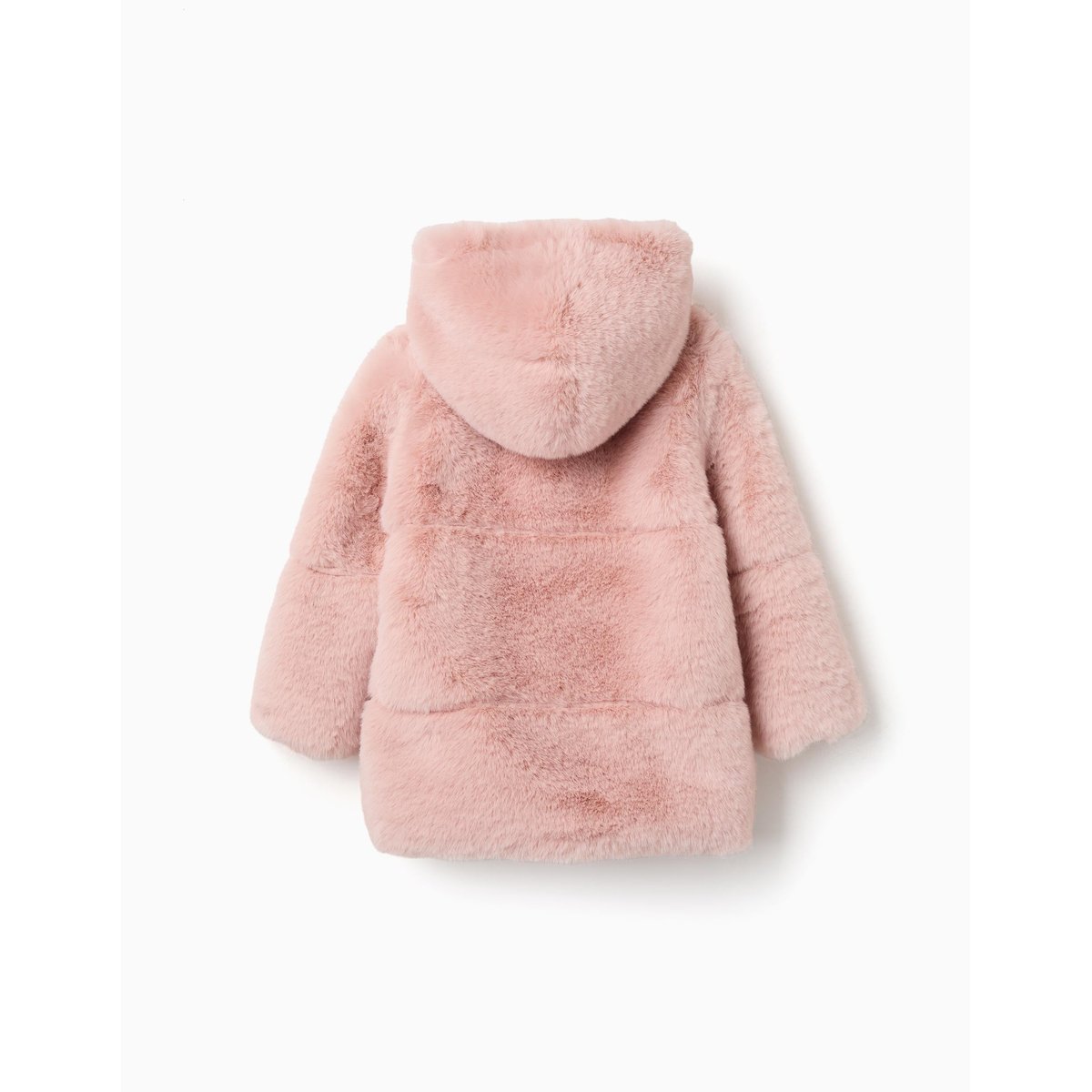 Manteau en peluche douce synthétique à capuche et doublure rose clair, ZIPPY