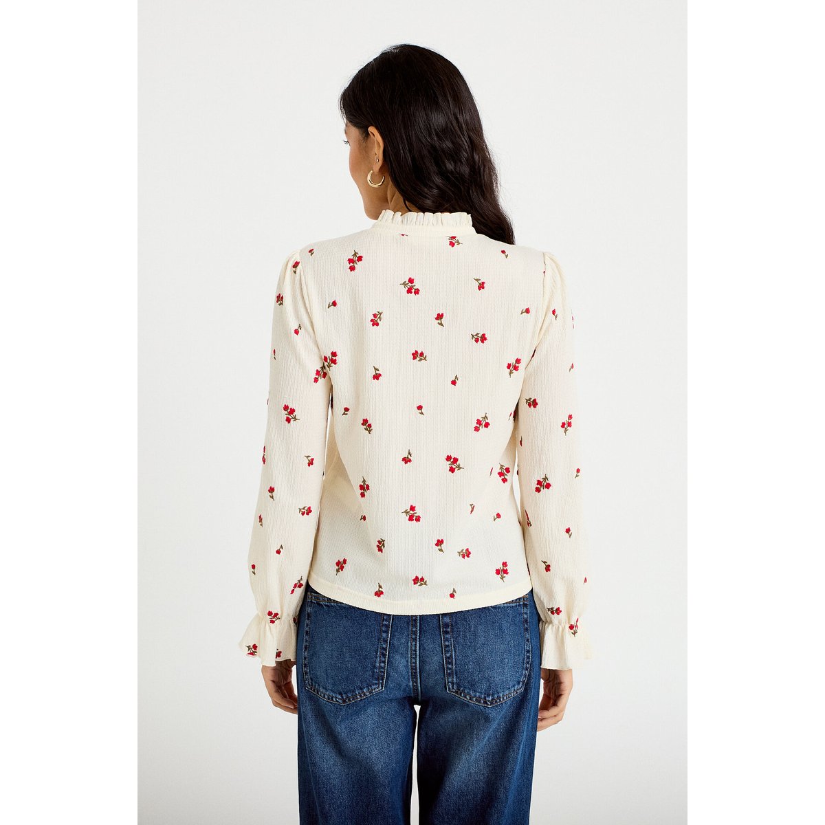 Chemise droite broderie manches longues ecru, CACHE CACHE