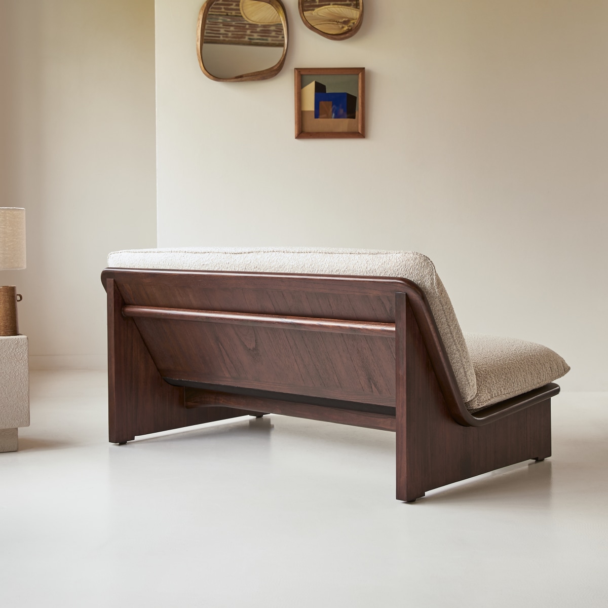 Banquette en Mindi foncé massif, FOLK beige, TIKAMOON