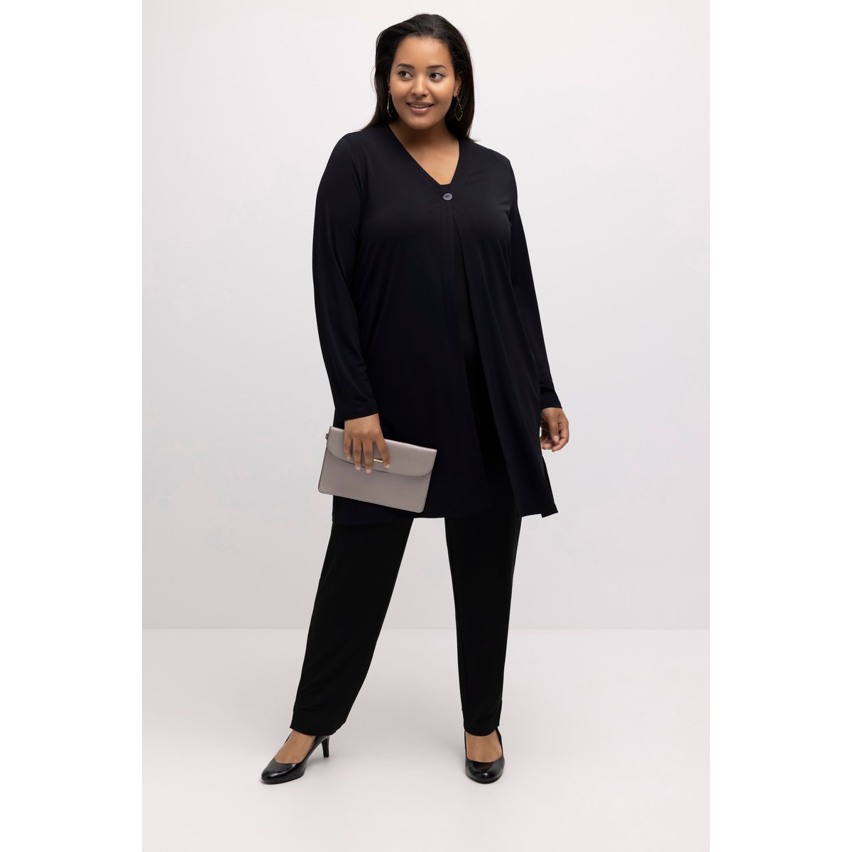 Veste en jersey, imprimé à pois. Col en V noir, ULLA POPKEN